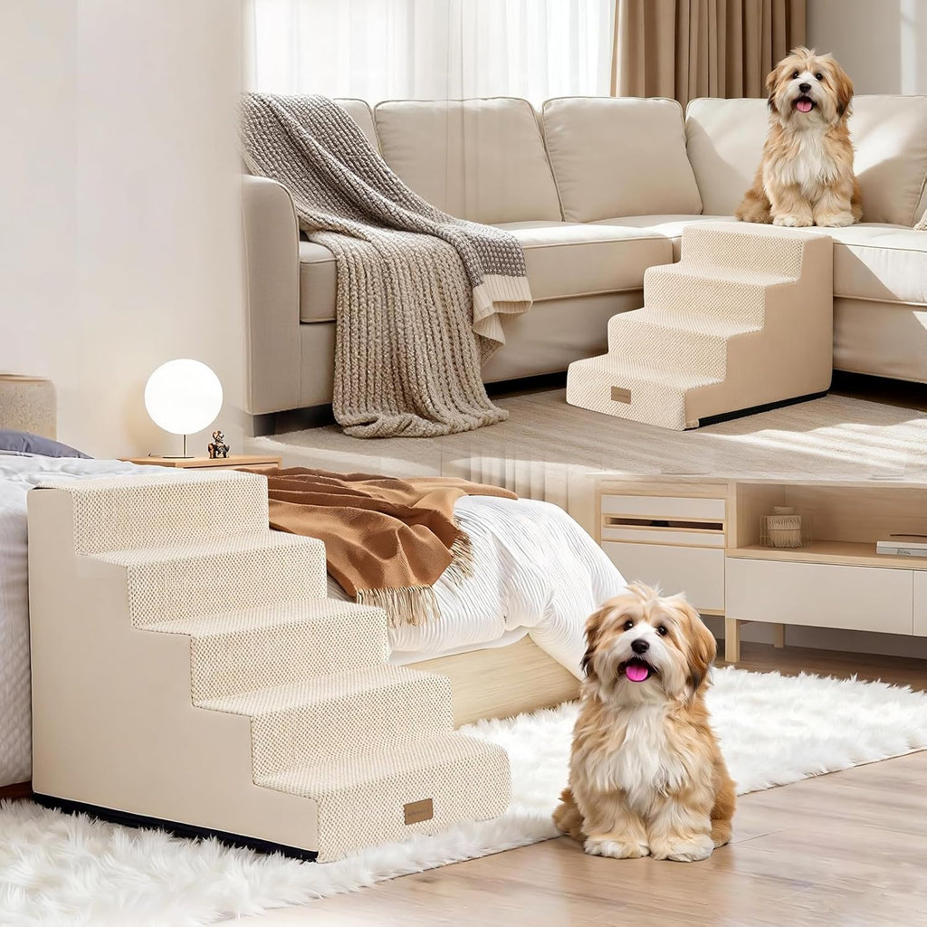 Dog Stairs for Small Dogs, 5 Tier Widened Pet Stairs for High Beds, 23.6" H Non-Slip Dog Steps for Puppy, Elderly, or