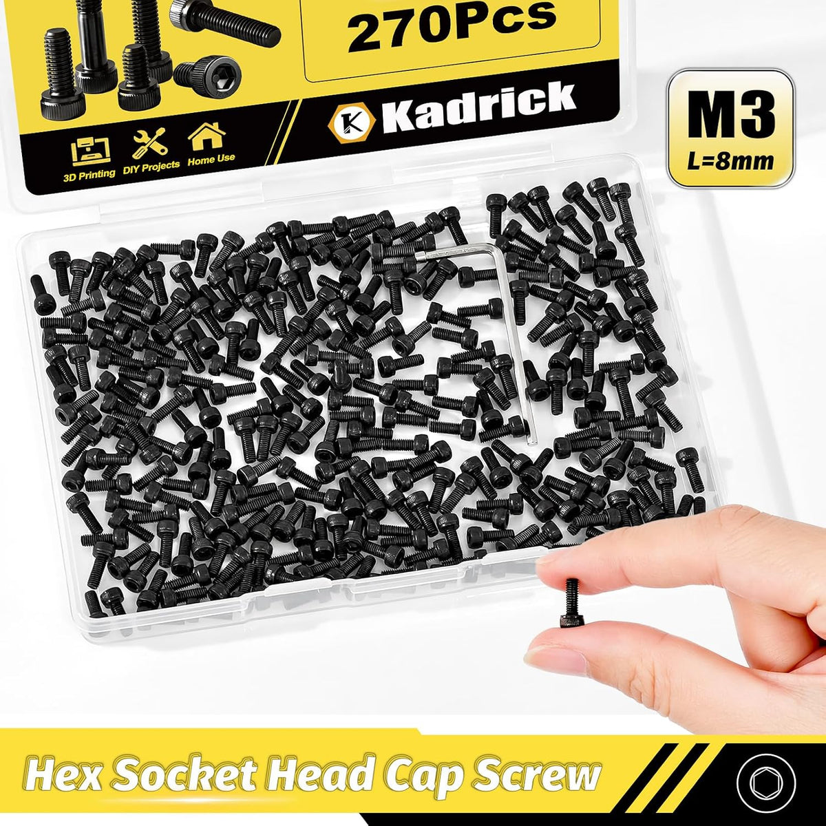 KADRICK 270PCS M3 x 8mm Hex Socket Head Cap Screws, M3-0.5 Fully Threaded