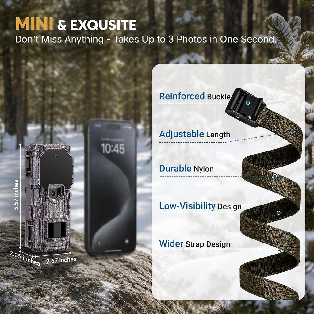 36MP 2K Mini Trail Camera with Secure Mounting, IP66 Waterproof | Game Camera with 0.1s Fast Trigger, Night Vision