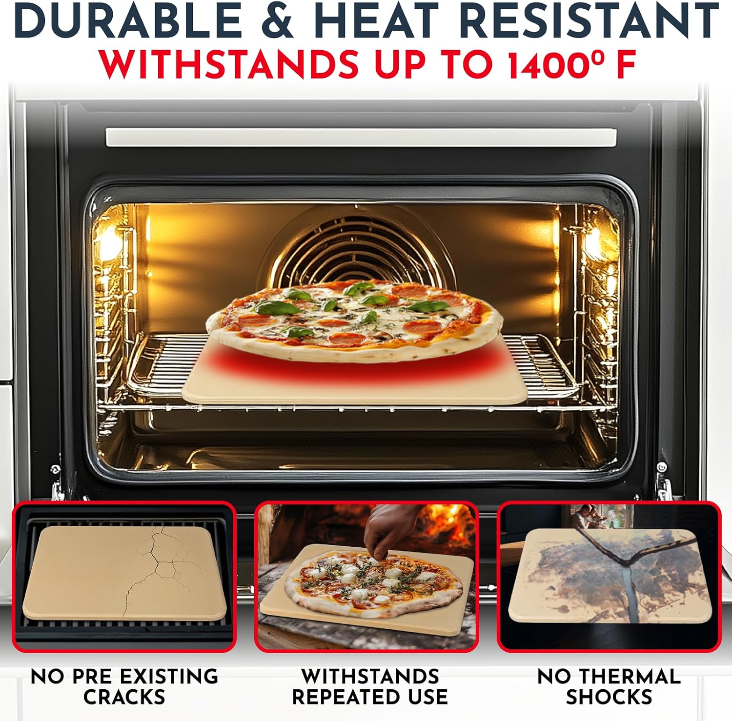 Large Pizza Stone for Oven and Grill – 15 x 12 inch Rectangular Pizza Stone