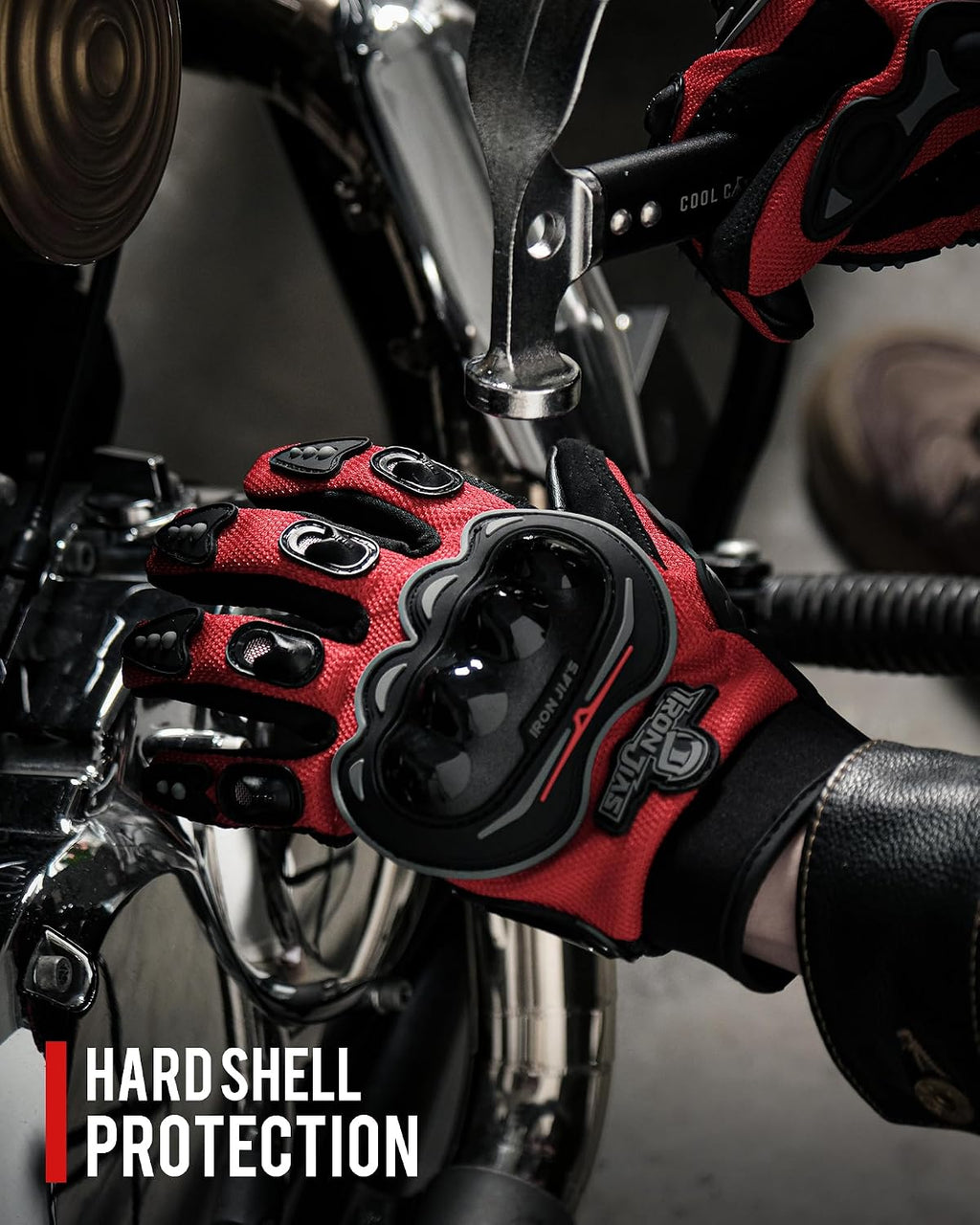 Motorcycle Gloves Motorbike Red Short Sports Leather Summer for Touch-Screen | Knuckle Protection, Breathable Mesh