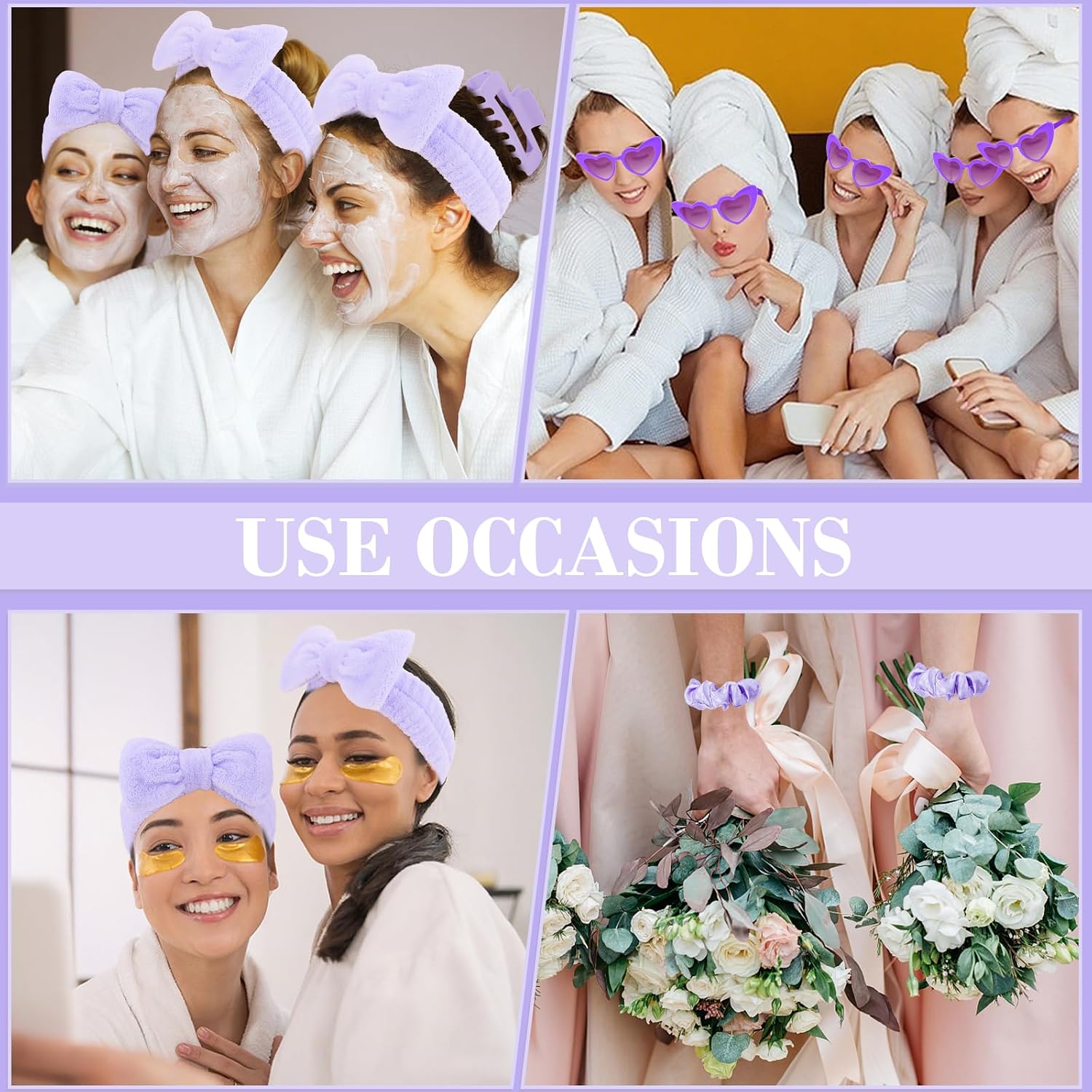 4 Pcs purple Bridesmaid Proposal Gifts Bridesmaid Spa Headband, Hair Claw Clips, Heart Shaped Sunglasses and Smooth