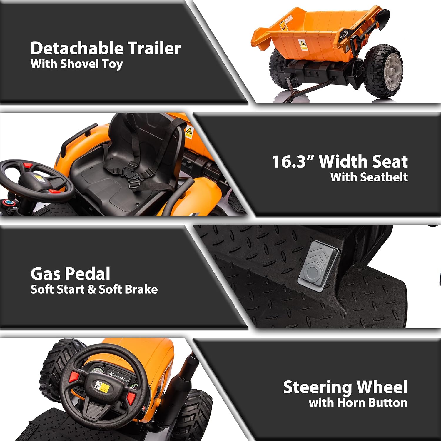 24V Ride On Tractor with Electric Trailer 2WD Ride On Toy Car for Big Kids 6+, Remote Control, Extra Large EVA