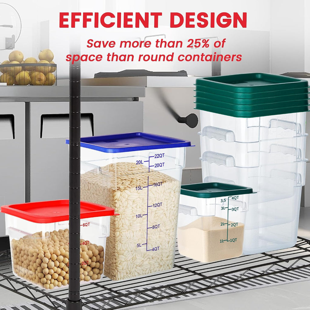 4 Pack 6 Qt Square Food Storage Containers with Lids, NSF, Clear