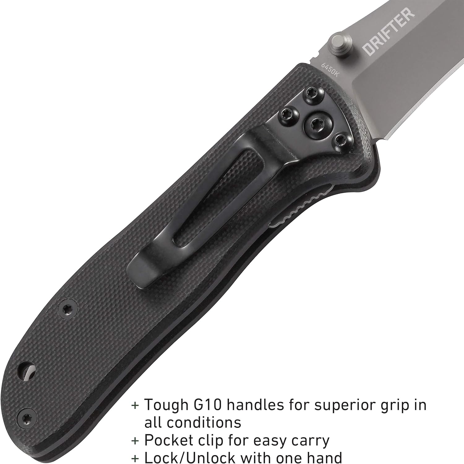 Drifter Everyday Carry EDC Pocket Folding Knife with Liner Lock: Stainless Steel Plain Edge Blade, G10 Handle, Pocket