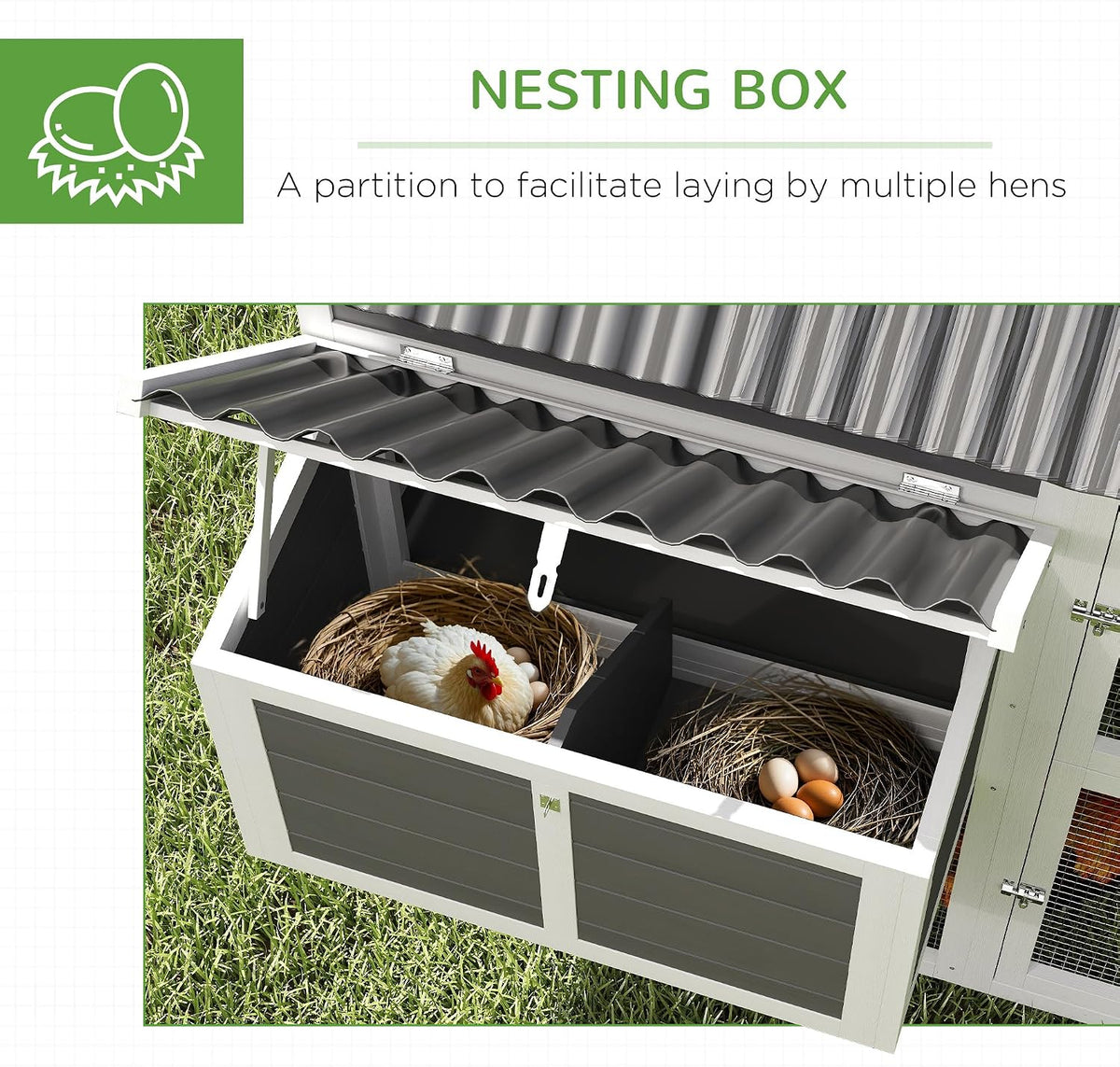 Chicken Coop with Run, Large, for 4-6 Chickens, 69" W x 84" x 59"