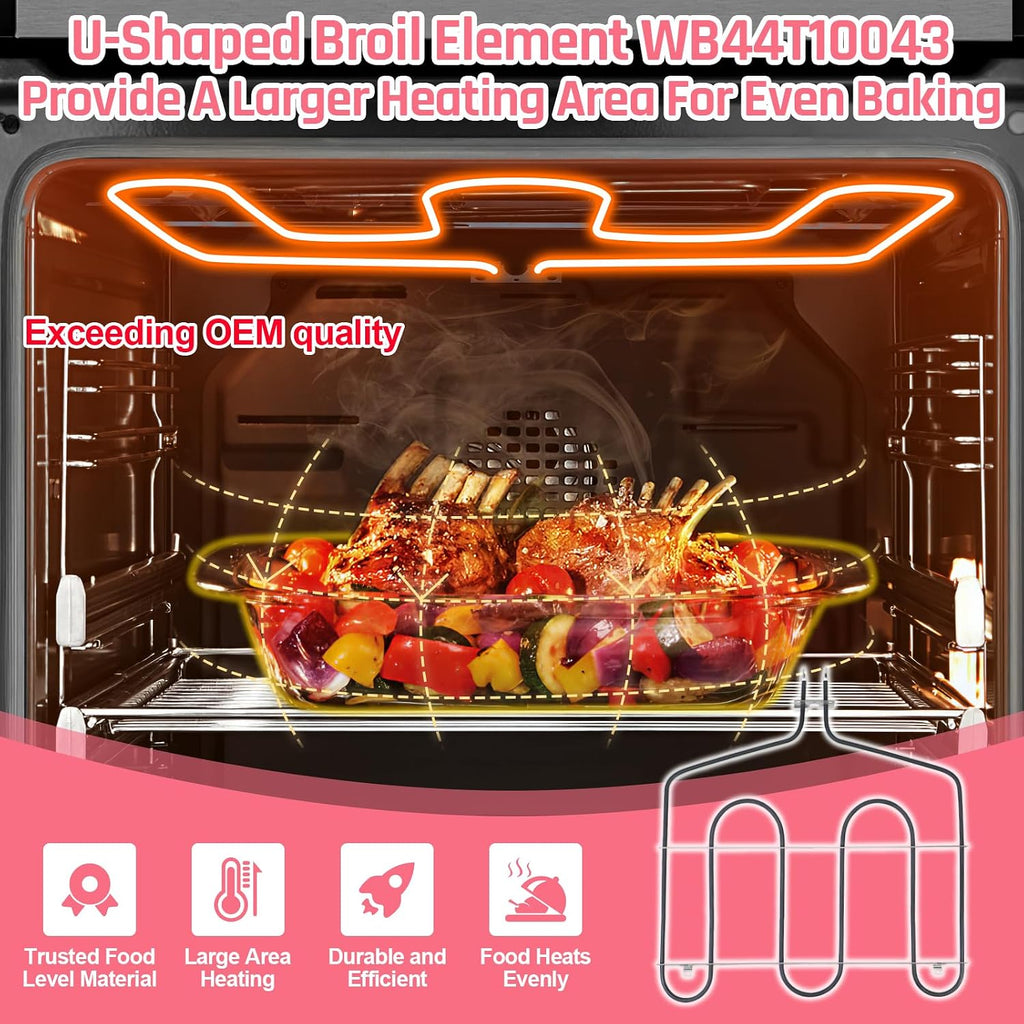 LXun Upgrad WB44T10043 Range Broil Element Compatible with GE Oven Part WB44T10043 Broil Element Heater for GE Broil Element WB44T10043 Replace WB44K10007 for J2C968BEK1BB JS905BK3BB 91141084993