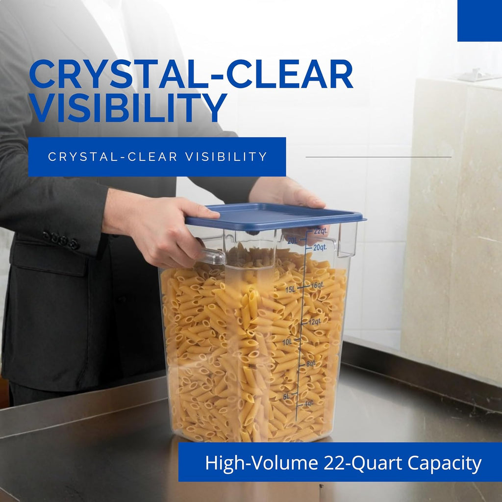 373-FCWL-22QT Food Container, 22 Qt Square Clear Storage Container with Measurement Markings, Stackable Space-Saving