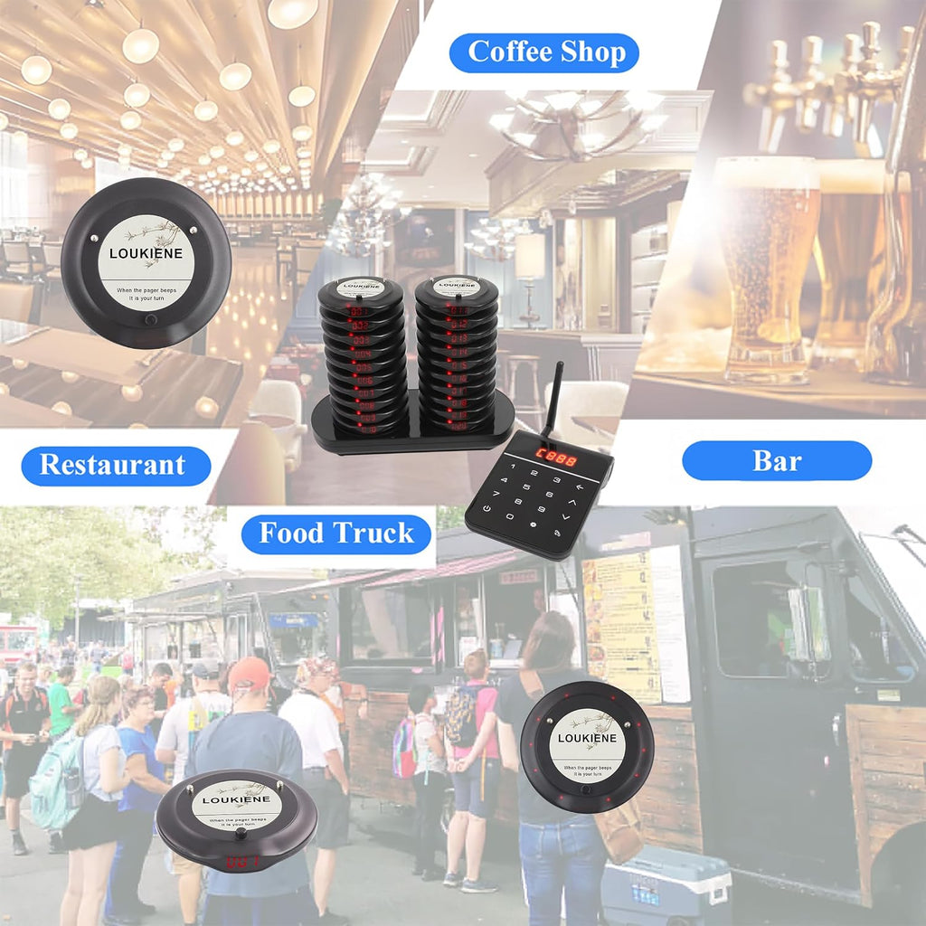 Restaurant Pager System, 20 Pagers Wireless Food Ready Buzzer