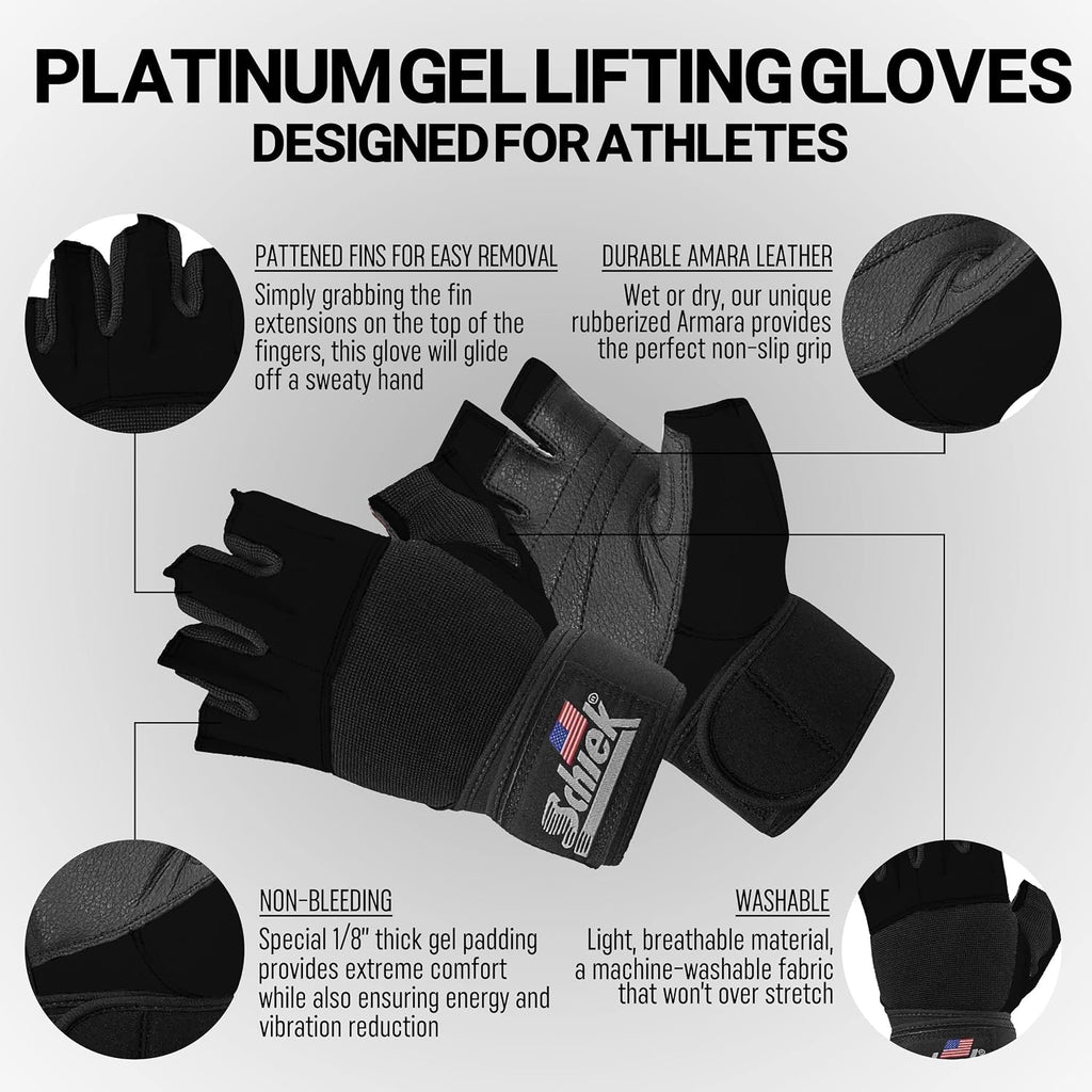 Sports 530 Platinum Lifting Gloves with Gel Pad - Amara Leather Weightlifting Gloves for Women and Men