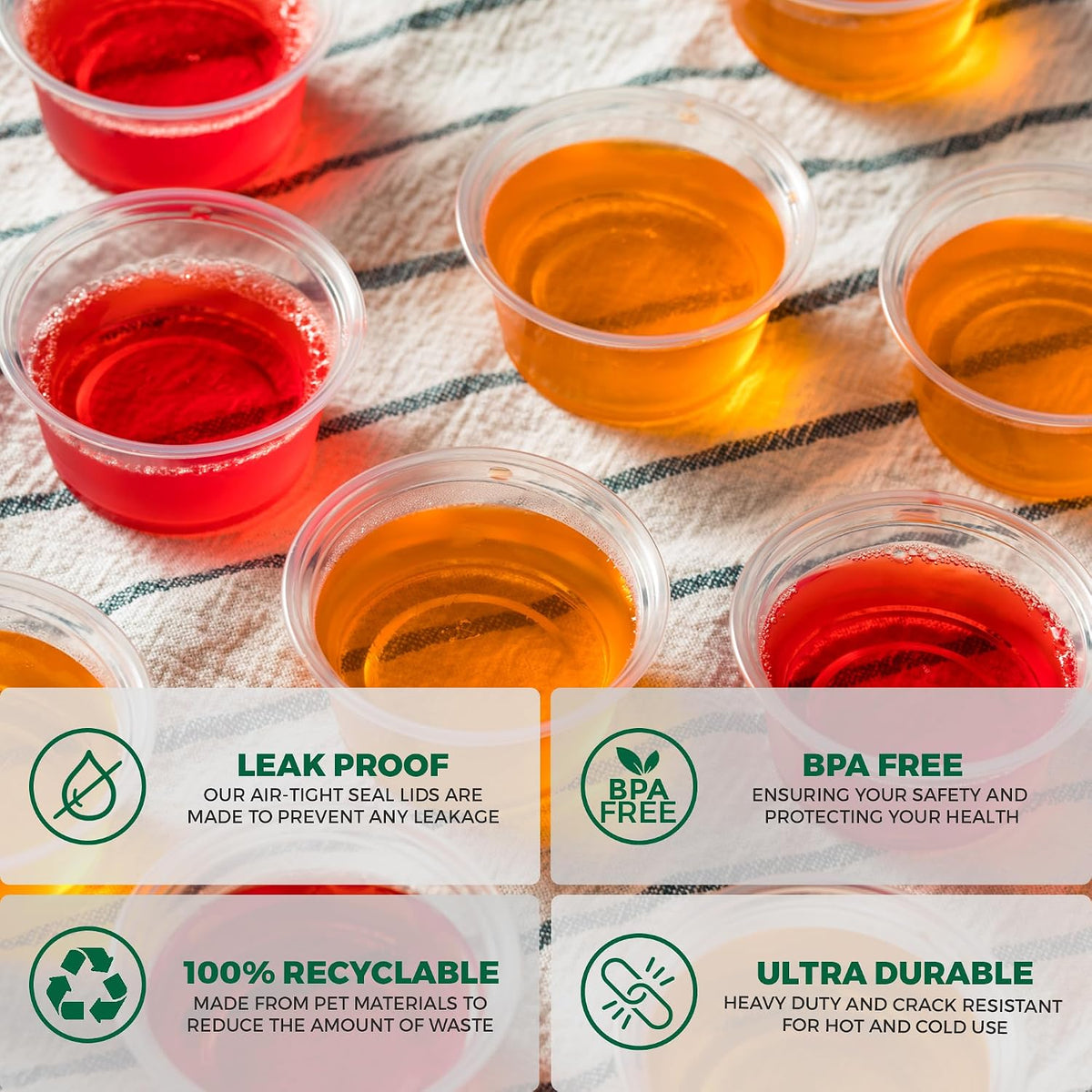 Plastic Portion Cups with Lids [4-Ounce, 100 Sets] - Souffle, Sampling, Sauce, Snack, Dressing, Jello Shot Cups