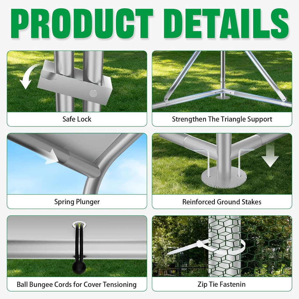 Chicken Runs for Yard with Cover, Roosting Perches & Lock,10x6.5x6.5