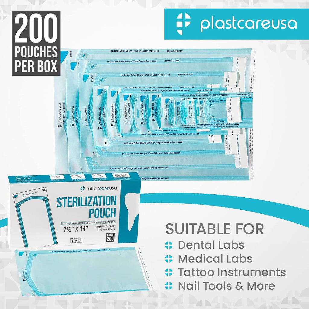 200 7.5 X 13 Self Sealing Sterilization Pouches - Autoclave Sterilizer Bags Pouch for Sterilizing Dental Medical