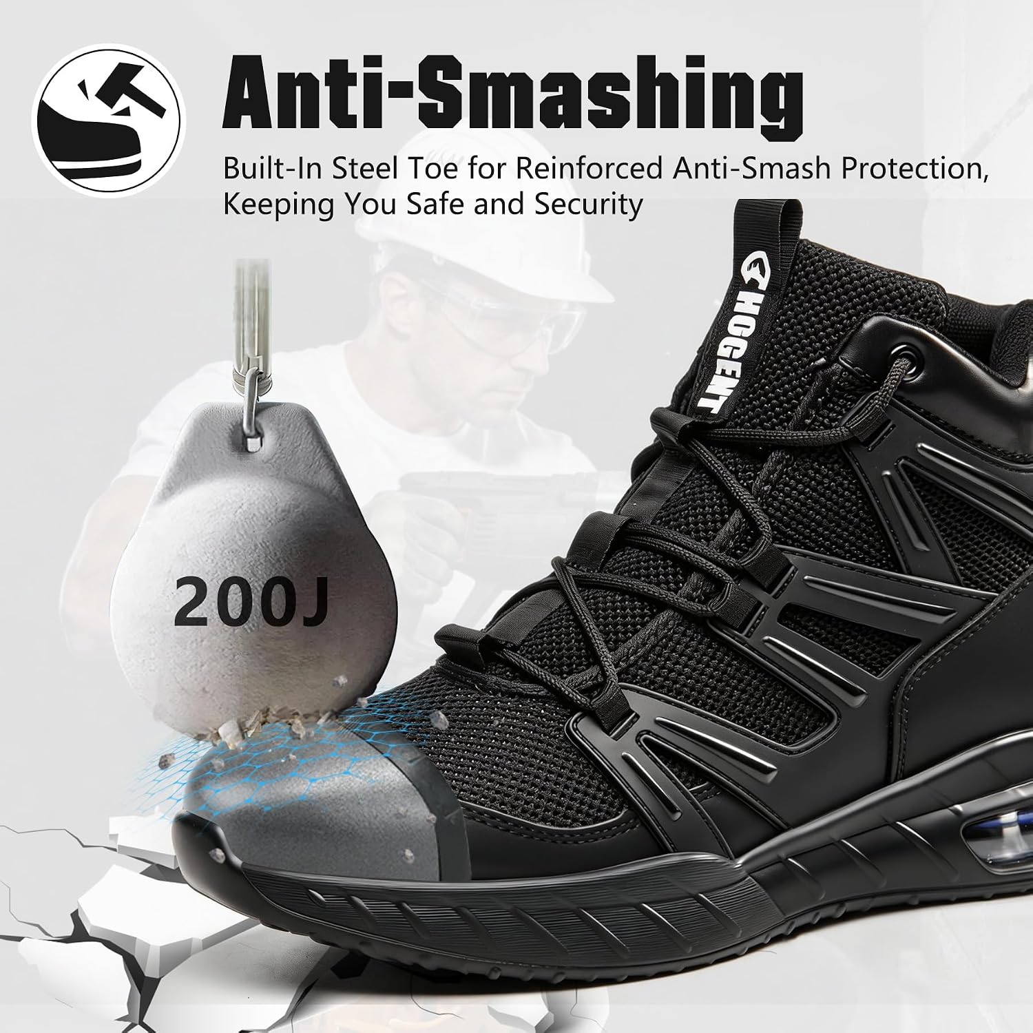 Steel Toe Boots for Men, Cushioned Safety Work Shoes | Steel toe, anti-puncture midsole, air cushion, wear-resistant