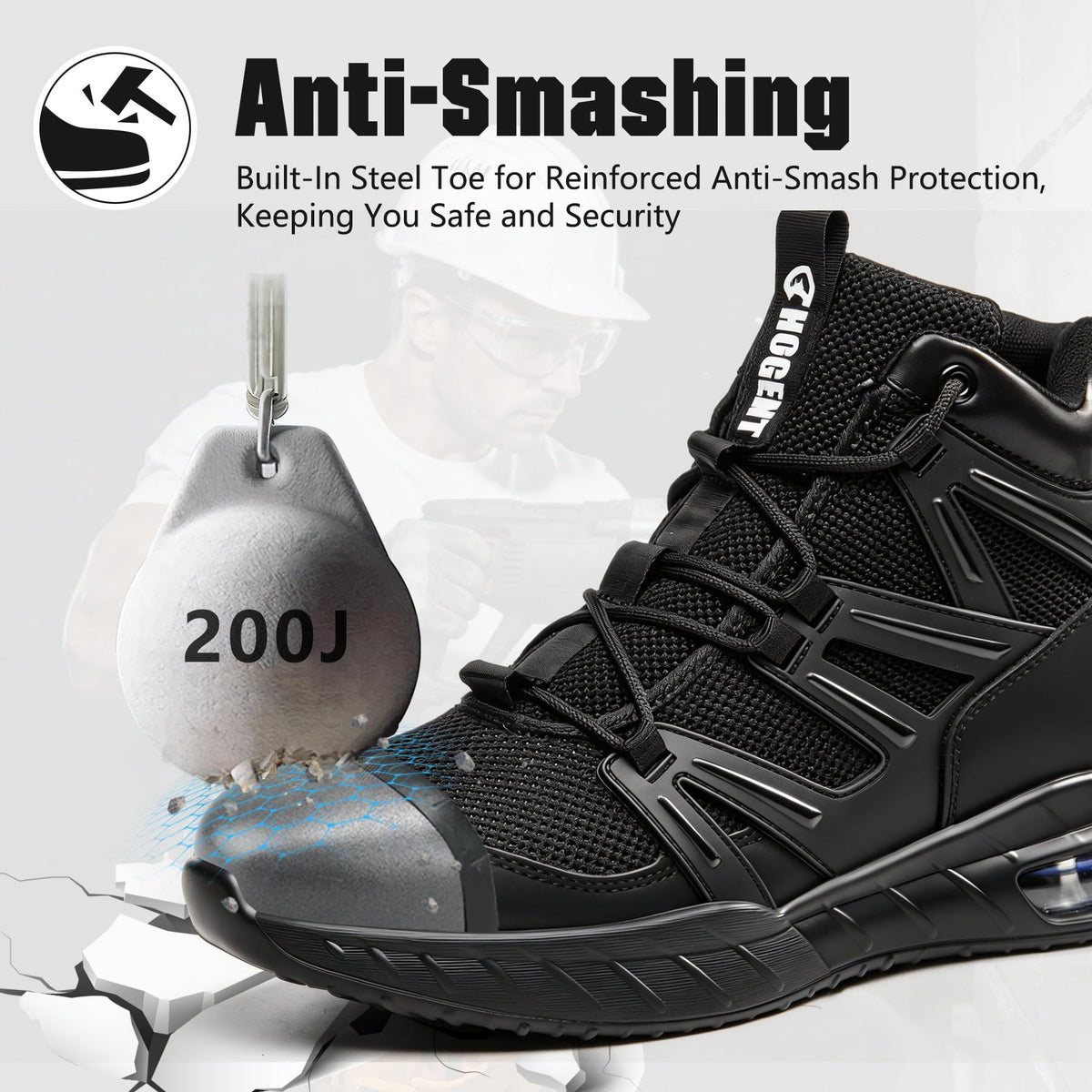 Steel Toe Boots for Men, Cushioned Safety Work Shoes