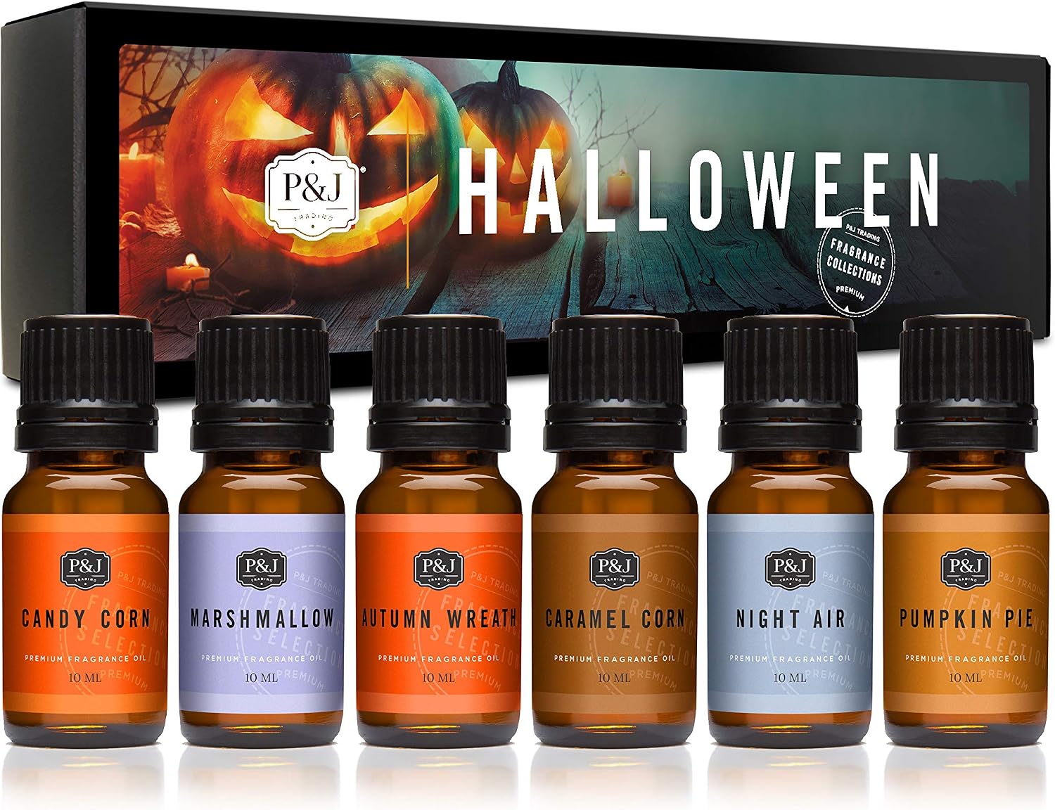 P&J Fragrance Oil Halloween Set | Autumn Wreath, Pumpkin Pie, Candy Corn, Marshmallow, Night Air, and Caramel Corn