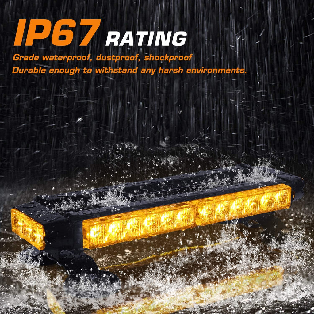 LED Strobe Flashing Light Bar with Magnetic Base, Amber | Aluminum Double Side 30 LED Emergency Hazard Warning Beacon
