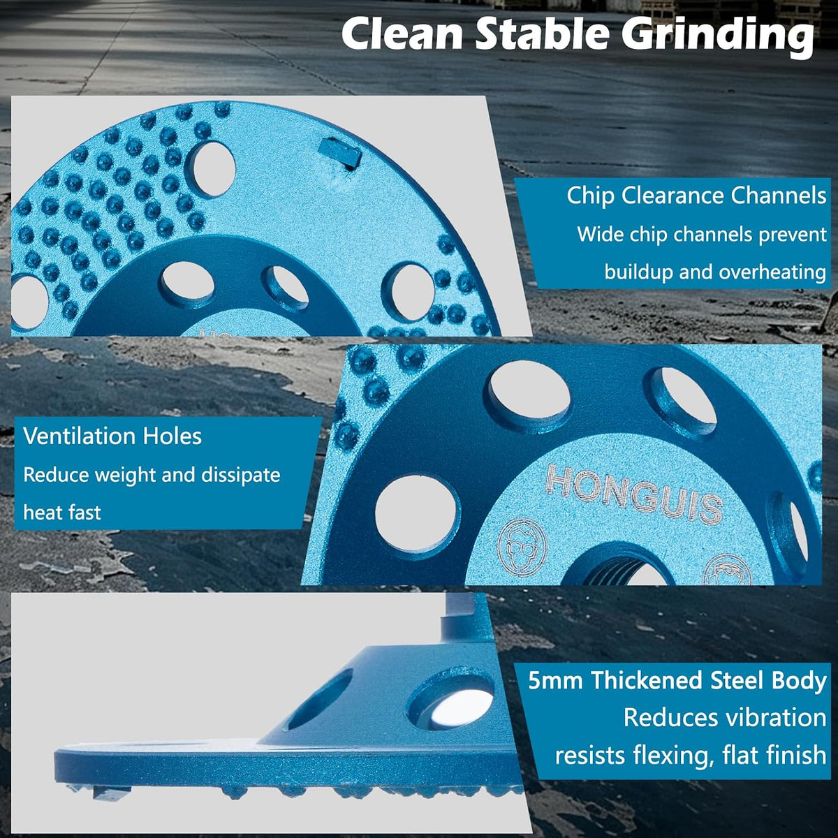 5" PCD Vacuum Brazed Cluster‑Dot Diamond Cup Wheel for Concrete