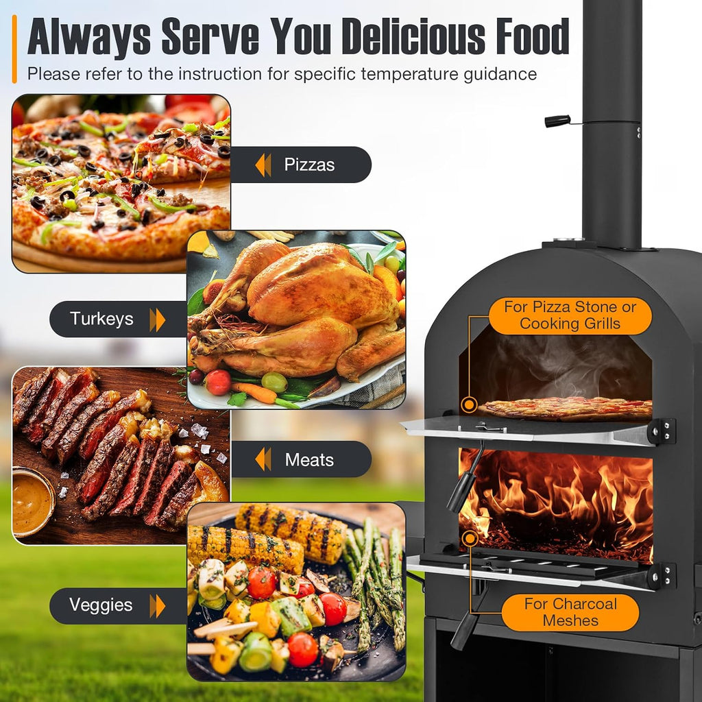 Outdoor Pizza Oven Wood Fired, Pizza Maker on Wheels