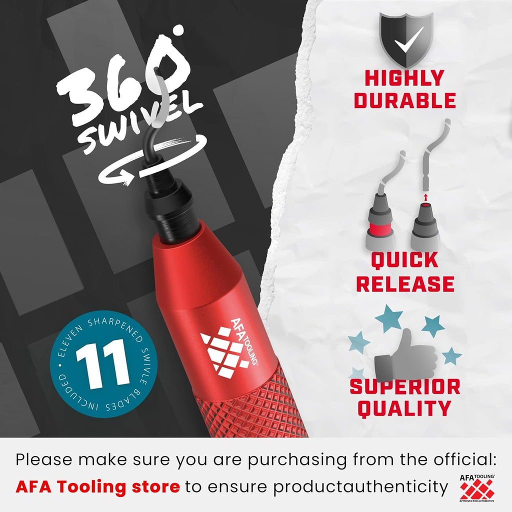 AFA Tooling Deburring Tool, 11 M2 Blades, Red CNC Anodized Aluminum Handle | Built for 3D printing, metal, PVC