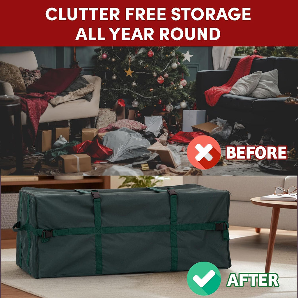 Heavy Duty Canvas Christmas Tree Storage Bag with Straps, fits up to 7.5 ft Tree, Green