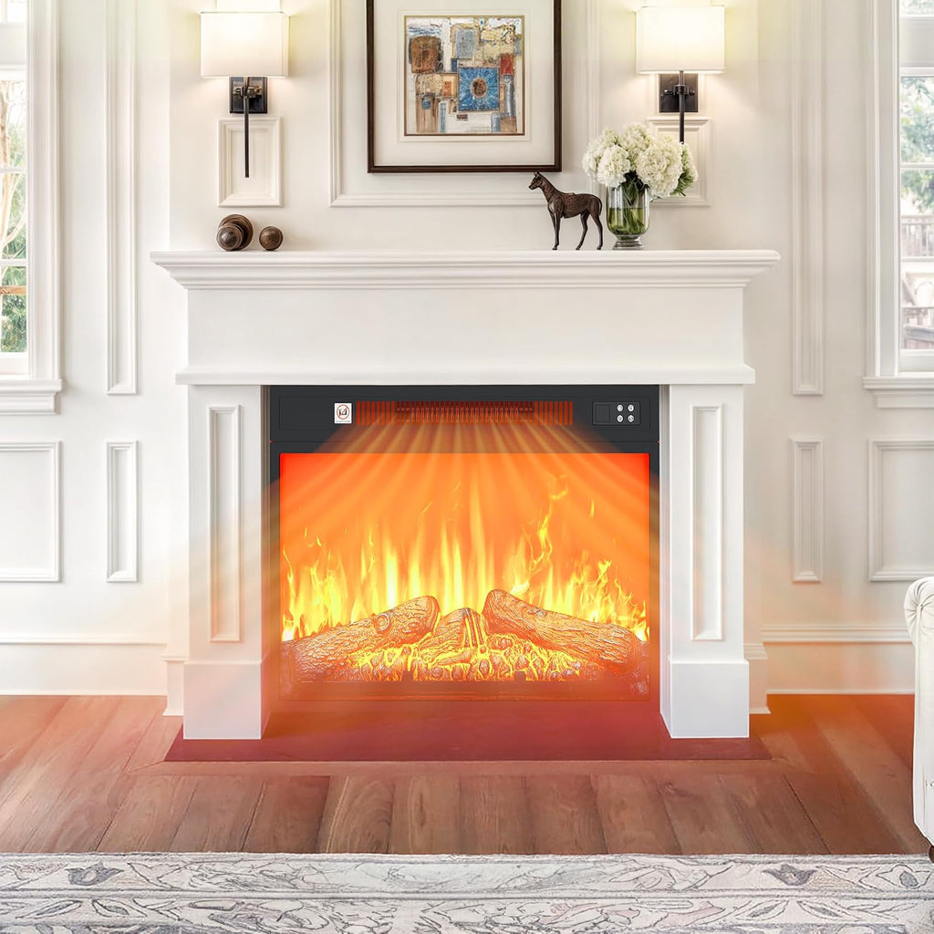 23 Inches Electric Fireplace Insert, Recessed Fireplace Heater with Remote Control, Adjustable Temperature, 6H Timer
