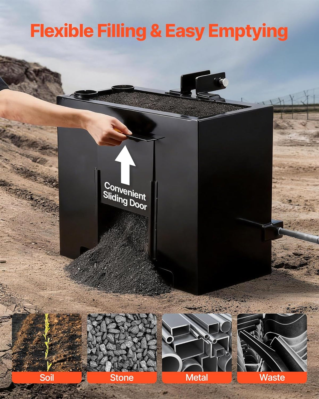 Ballast Box, 3-Point Category 1 Tractor Ballast of 800 lbs Capacity, with Standard 2 Inch Hitch Receiver, Heavy-Duty