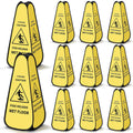 12 Pcs 24 Inches Pop up Wet Floor Sign Yellow 4-sided Foldable Bilingual Caution Wet Floor Sign Safety Warnings