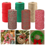 6 Rolls Christmas Cotton Twine 984 Feet Xmas Bakers Cotton String Rope Red Green White Gift Wrapping Cord Natural
