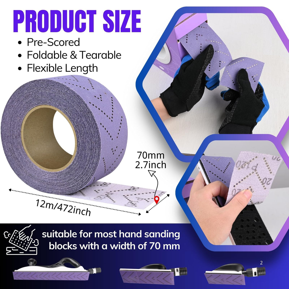 MOGRQAP Ceramic Sandpaper Roll 120 Grit, 2-3/4" x 13 Yard, Hook and Loop