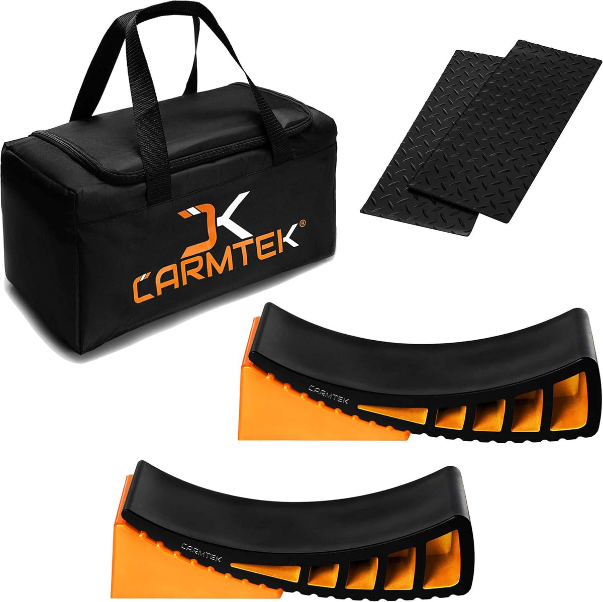 Camper Leveler Premium Kit - Curved RV Levelers with Camper Wheel Chocks, Rubber Mats and Carry Bag | Faster Camper