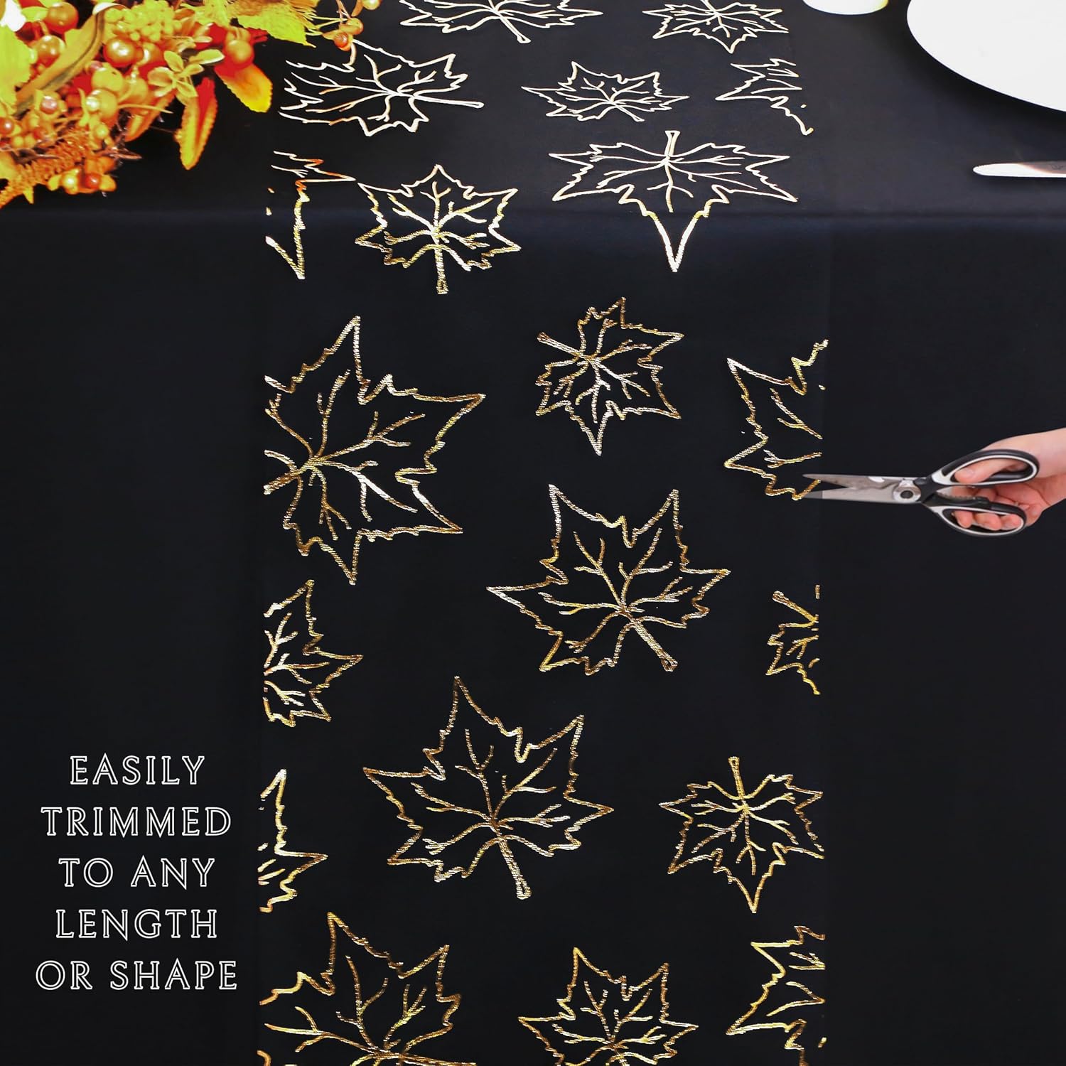 Fall Table Runners, Gold Maple Leaves Thanksgiving Table Decorations for Autumn Harvest Sequin Glitter Lightweight
