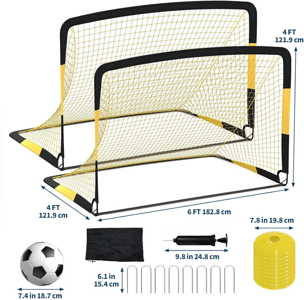 6x4 ft Soccer Goal Set, 2-Pack Pop Up Soccer Net Set for Backyard, Portable Soccer Goal for Youth Players, with