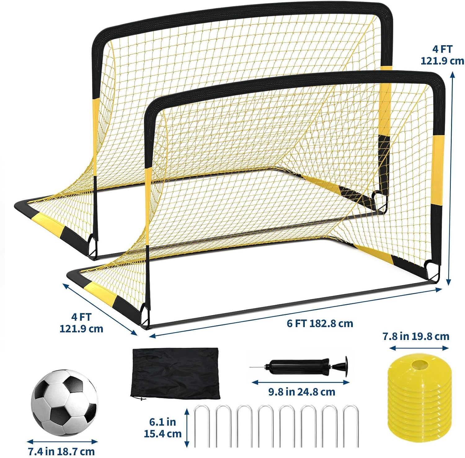 6x4 ft Soccer Goal Set, 2-Pack Pop Up Soccer Net Set for Backyard, Portable Soccer Goal for Youth Players, with