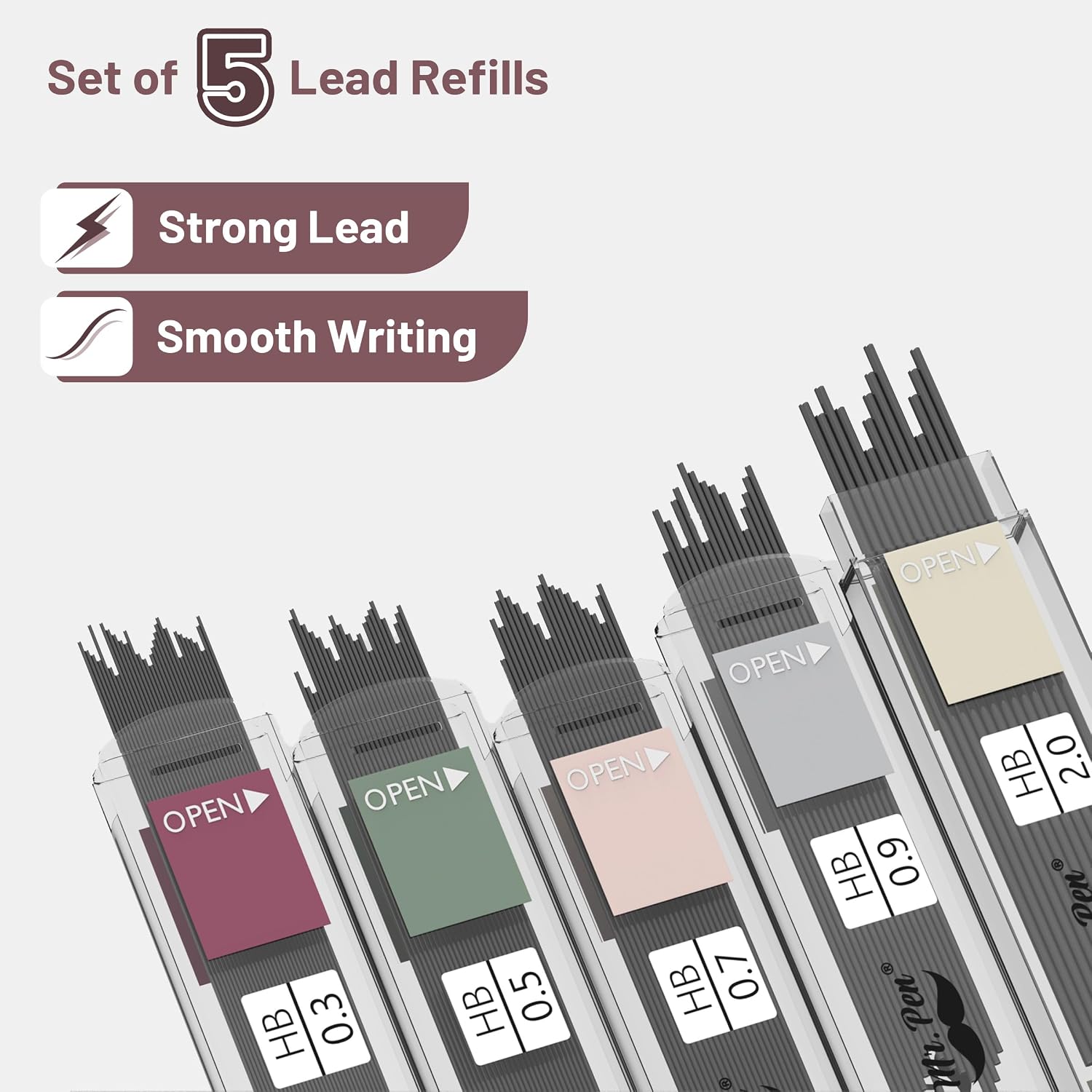 Art Mechanical Pencil Set, 5 Sizes (0.3, 0.5, 0.7, 0.9, 2.0mm) | 5 HB Lead Refills & 10 Eraser Refills, Precision