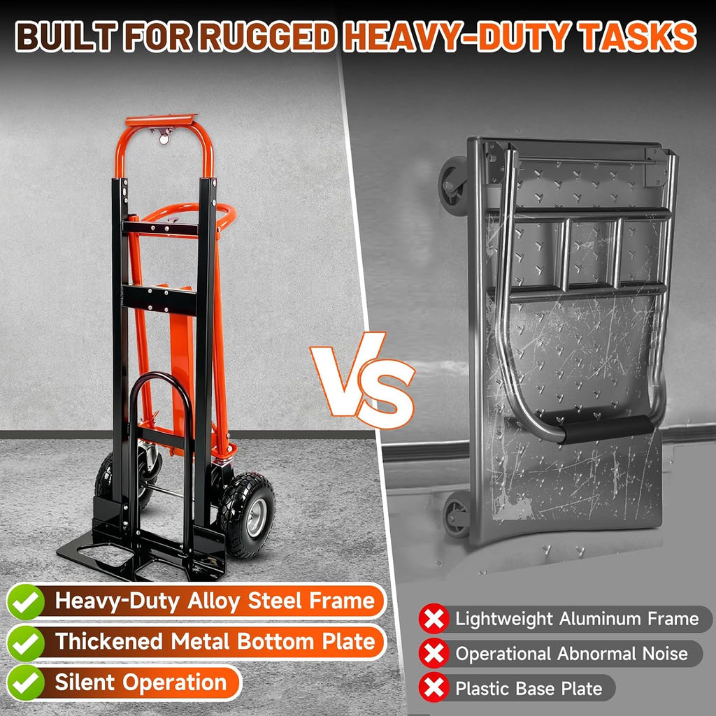 4in1 Heavy Duty Convertible Hand Truck, Alloy Steel Dolly Cart with Wheels | Foldable Hand Truck, 1000 Lbs Capacity