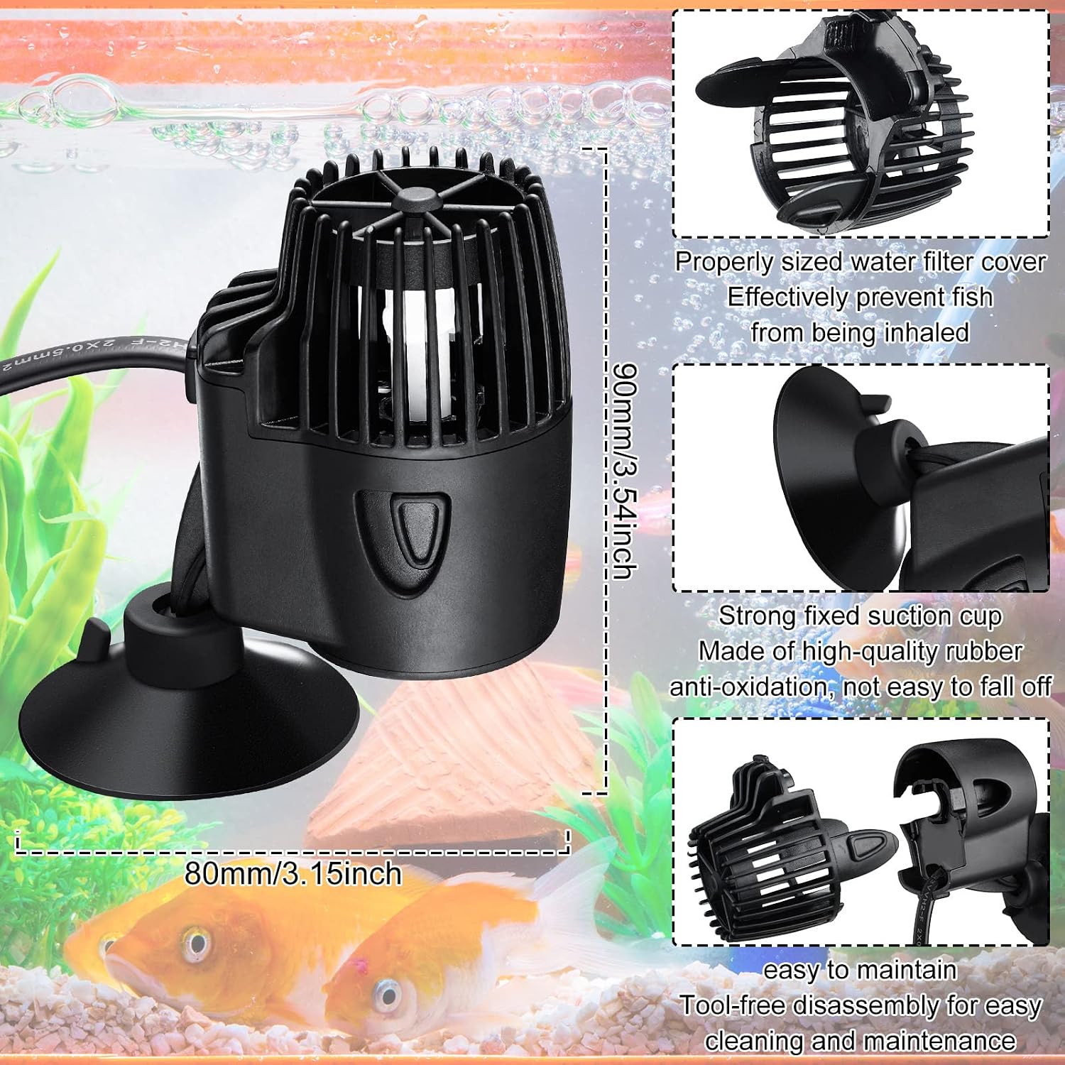 4 Pcs 800 Gph Aquarium Circulation Pump with Magnetic Suction Base 360 Degree Rotating Wave Maker Submersible