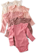 Ashley 5-Pack Long Sleeve Ruffle Shoulder Bodysuits 100% Cotton