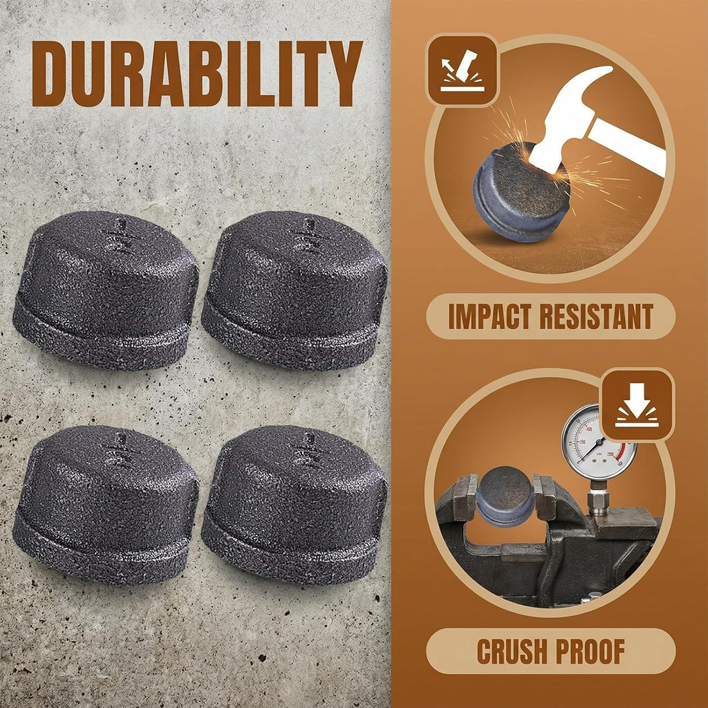 1/2" Malleable Iron Cast Pipe Fitting Cap, 4pcs