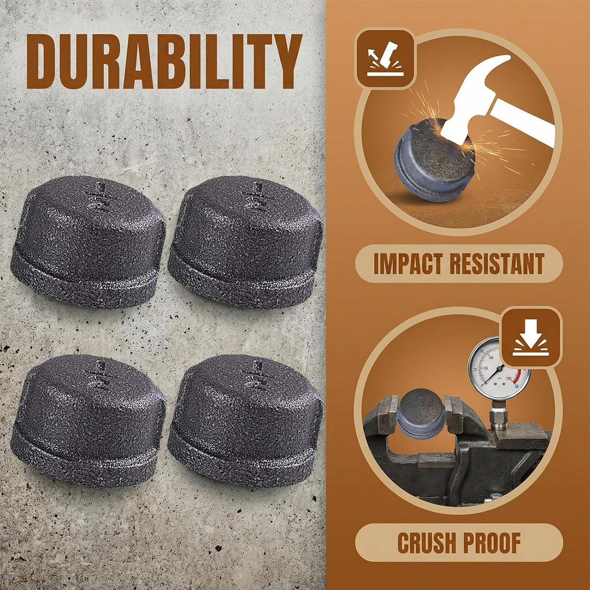1/2" Malleable Iron Cast Pipe Fitting Cap, 4pcs