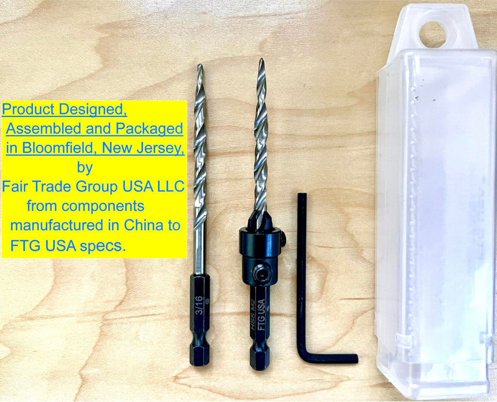 FTG USA #10 (3/16") Tapered Countersink Drill Bit Hex Set Stop & Spare