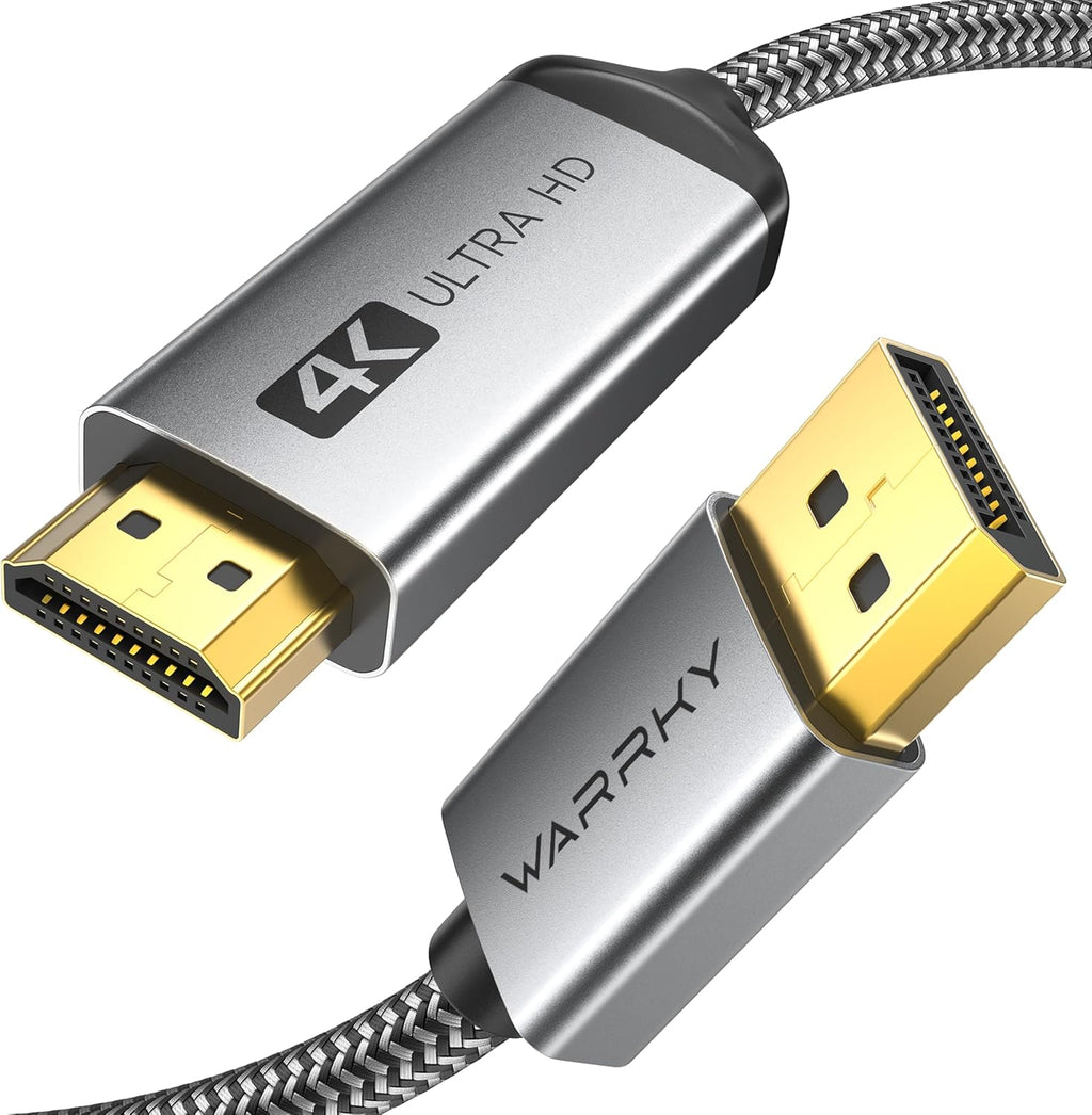 4K DisplayPort to HDMI Cable,6FT, Uni-Directional, DP to HDMI Cord | Uni-Directional DisplayPort 1.2 (Source) to HDMI