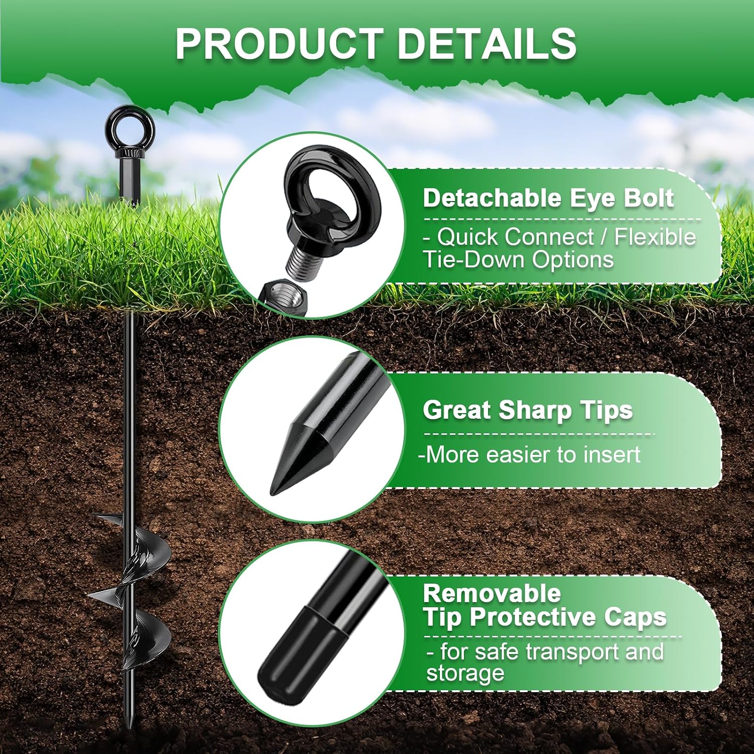 30 Inch Ground Anchors Screw in Shed Anchors to Ground Kit with Cable, Turnbuckles, Spiral Earth Anchor Kit for
