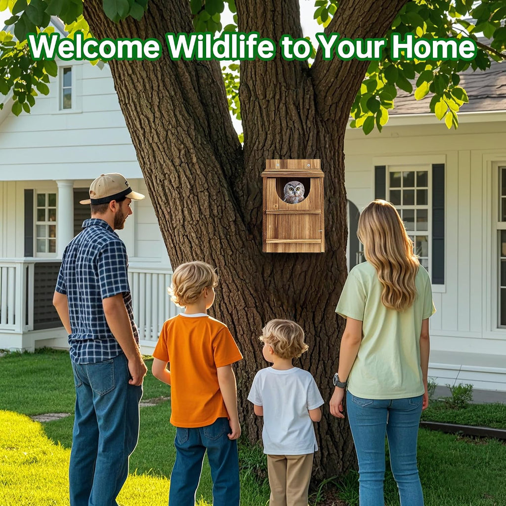 Durable Carbonized Cedar Owl House,Bird Box for Wildlife Lovers