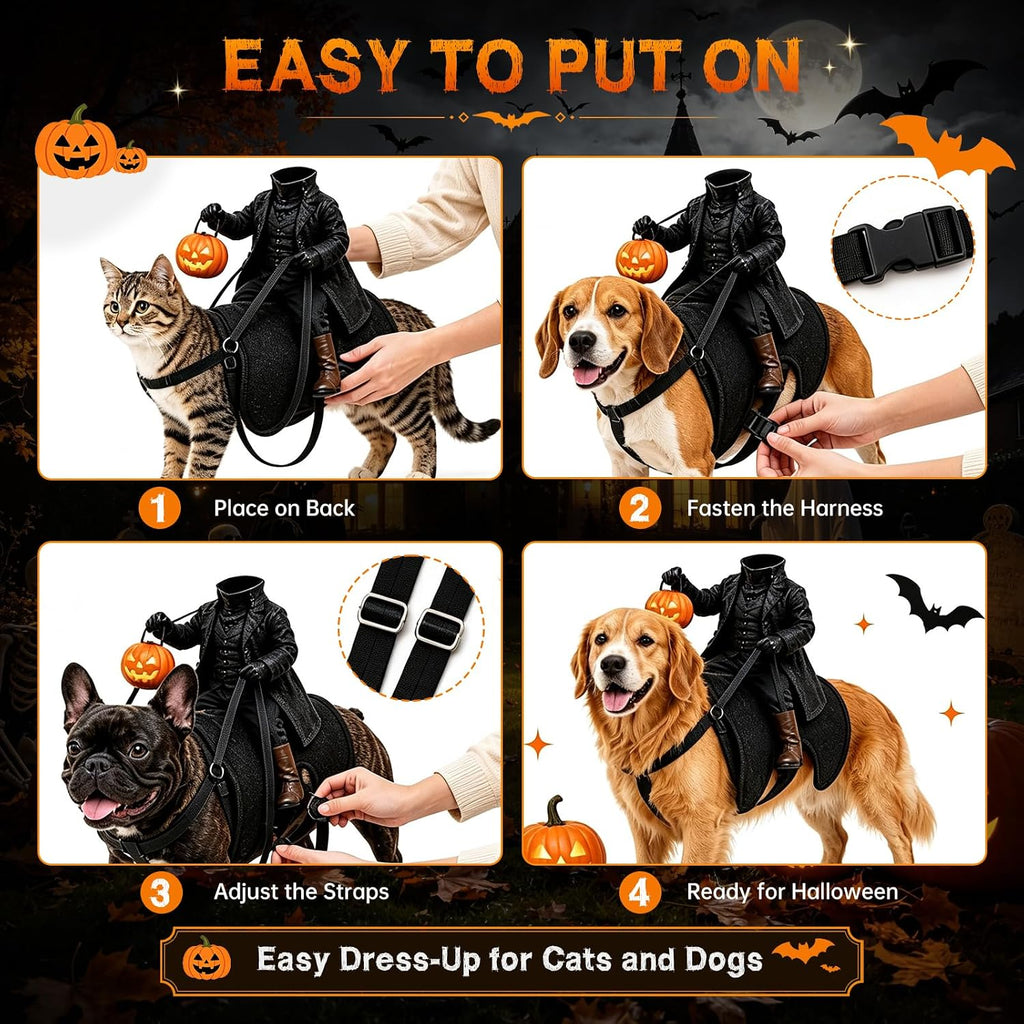 Light-Up Headless Horseman Pet Costume with Pumpkin Rider Harness, Small