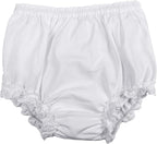 Baby Girls White Elastic Bloomer Diaper Covers - Embroidered Eyelet Edging Around Legs - LG