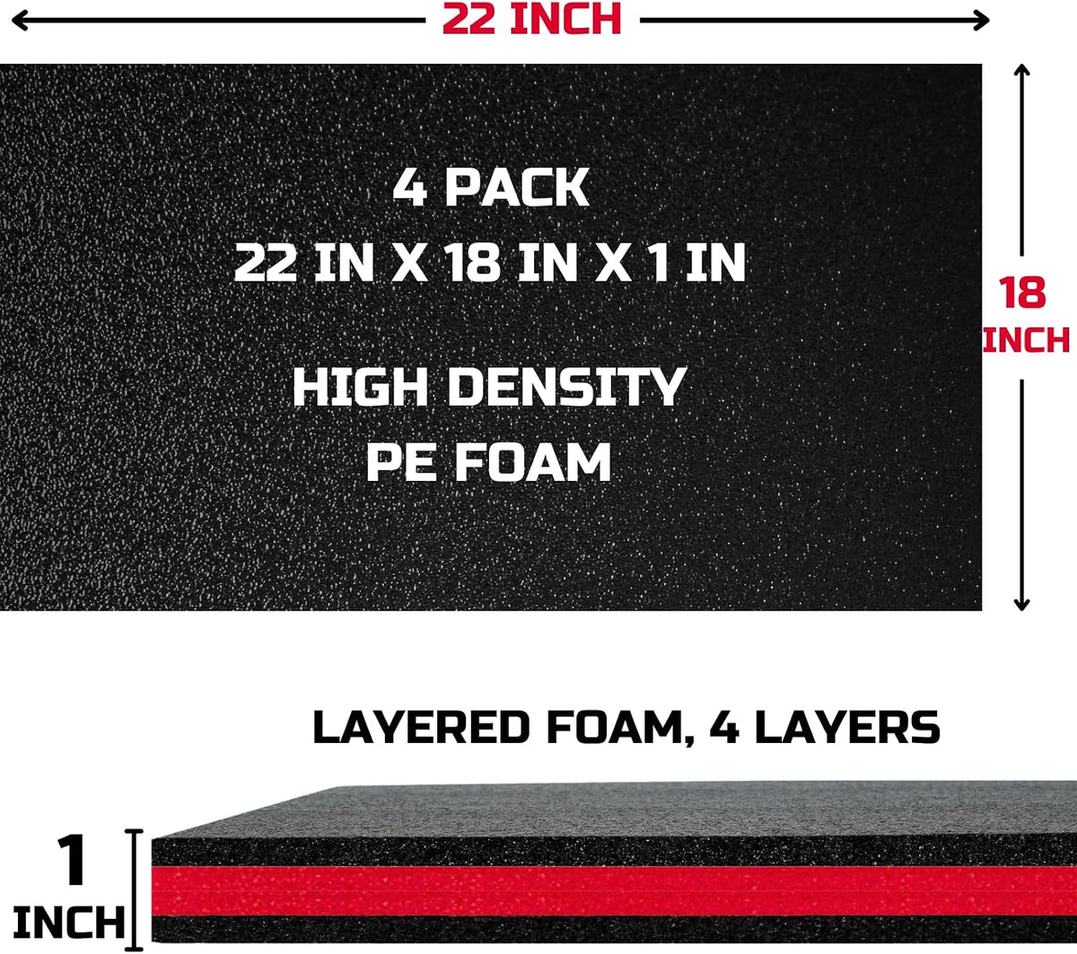 Tool Box Foam Organizer 22x18x1 inch 4Pack, Kaizen Sheets for Pro Tool Control, Custom Tool Shadow Inserts for Cases