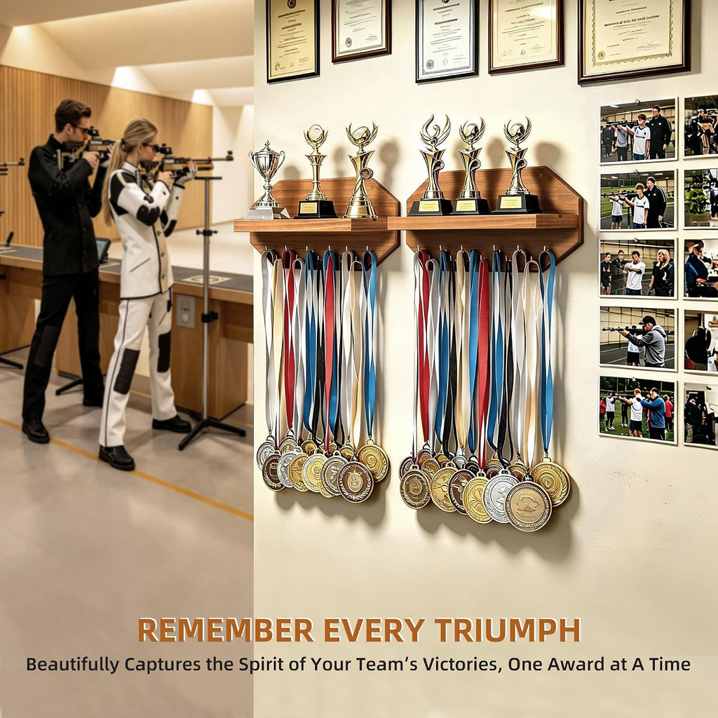 Medal Hanger Display - Wooden Trophy and Medal Display Shelf | Natural Solid Wood, Thickened Board, Anti-Slip Groove