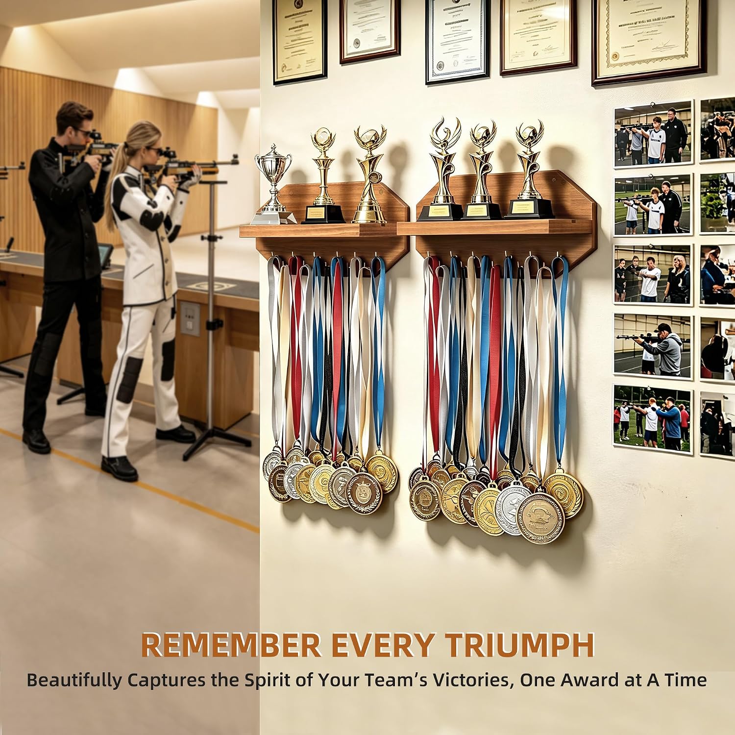 Medal Hanger Display - Wooden Trophy and Medal Display Shelf | Natural Solid Wood, Thickened Board, Anti-Slip Groove