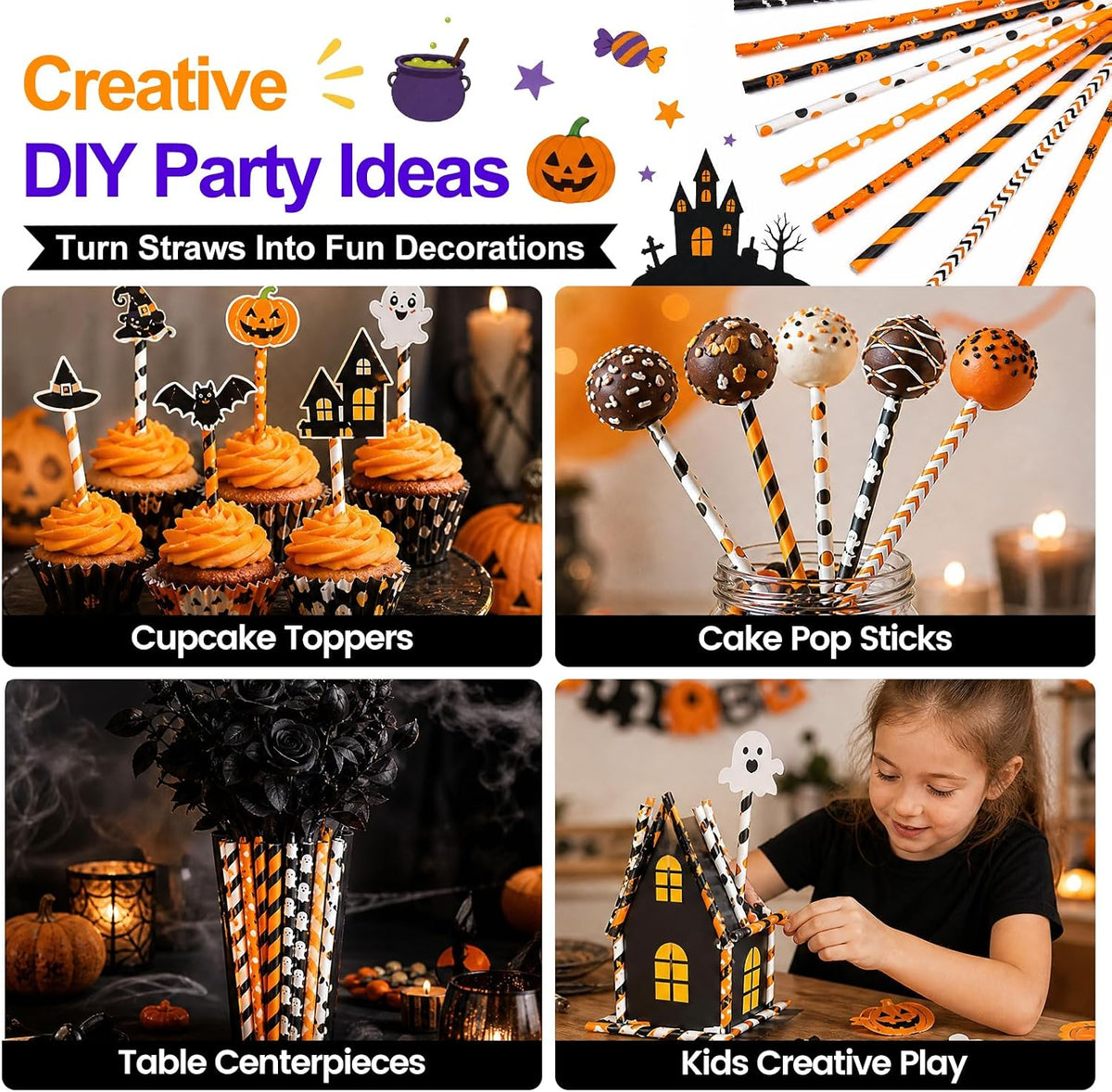 180 PCS Halloween Paper Drinking Straws
